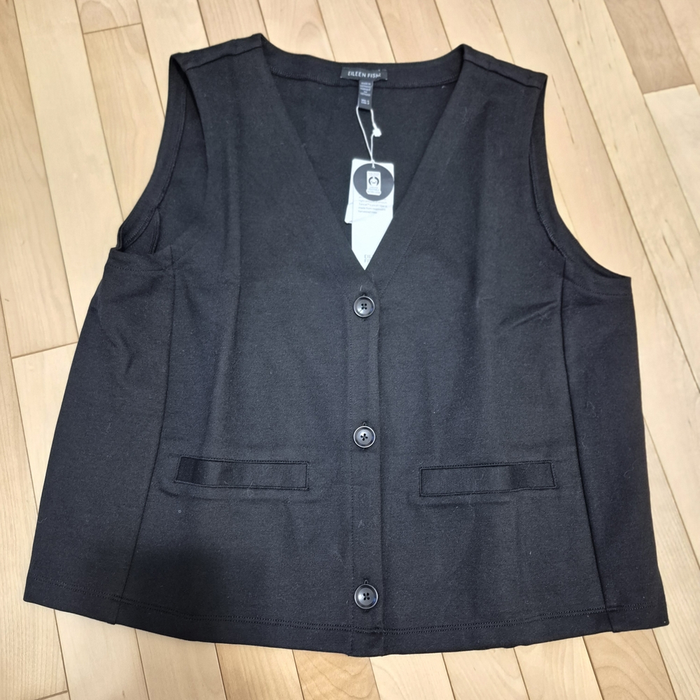 Eileen Fisher Black Stylish Button Down Vest NWT